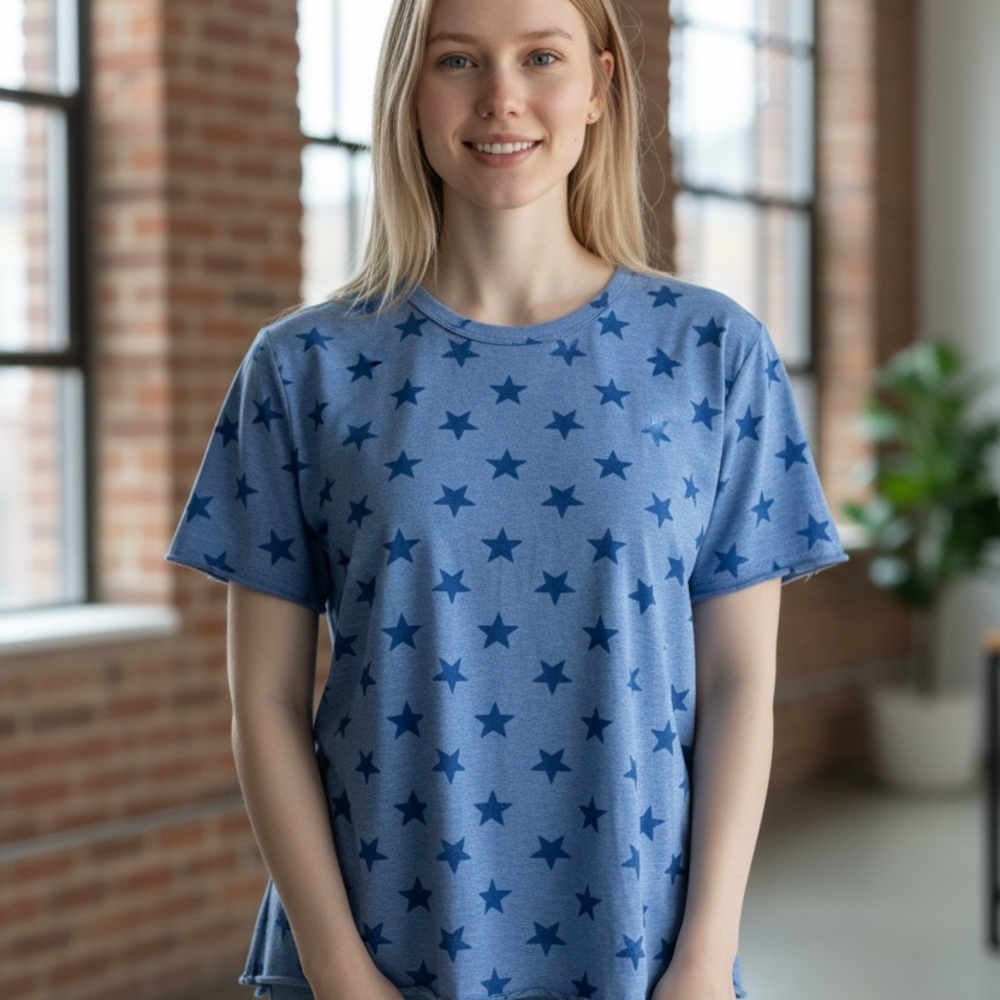Time and Tru Blue Star Pattern Shirt Sz 20 xxl Ptp 22 “ 24 L